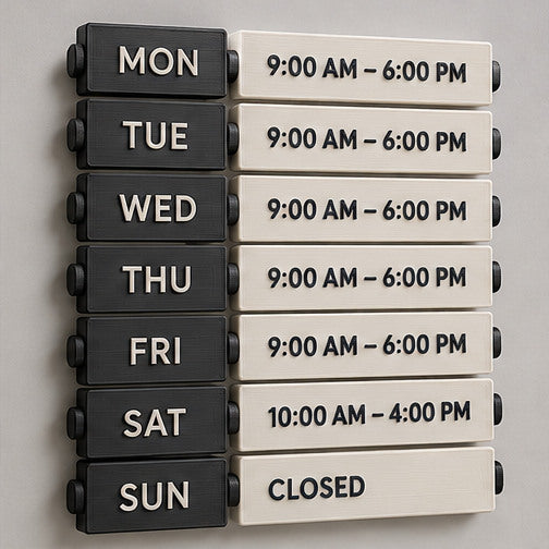 Placa de horarios personalizada, mayoreo